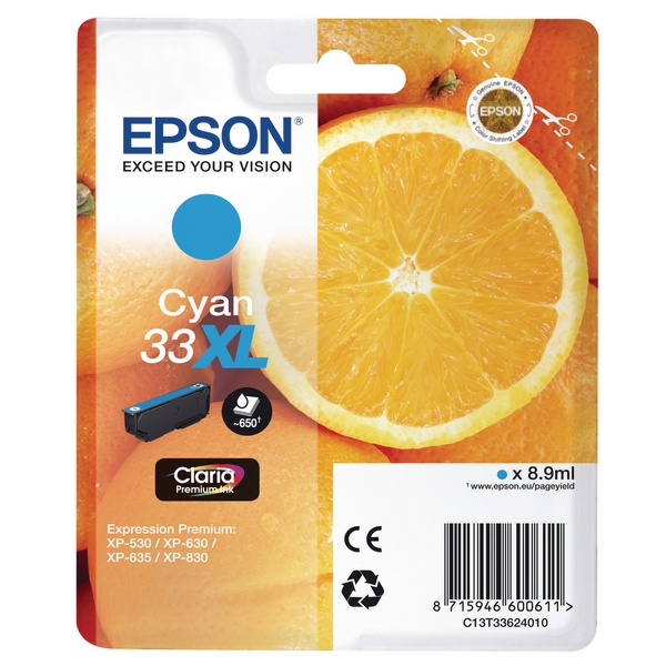 Kartuša Epson 33 C XL (C13T33624010) (modra), original