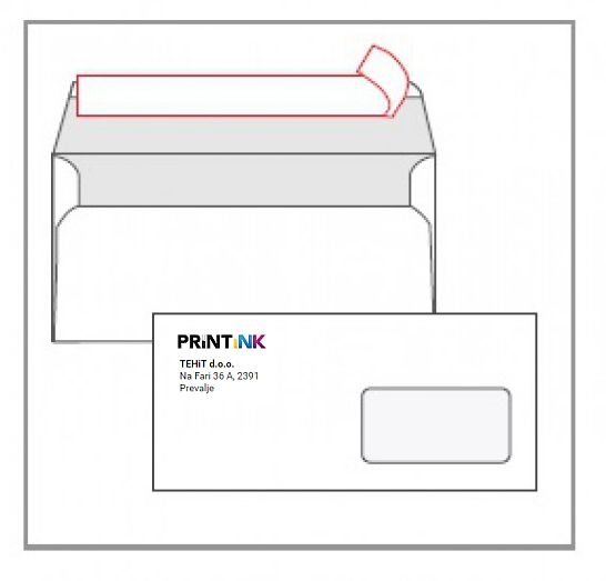Kuverta amerikanka, 230 x 110 mm, z desnim okencem, 500 kosov, S TISKOM