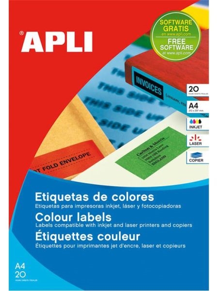 Samolepilne etikete Apli, (210 x 297 mm), 20/1, fluorescentno rdeče