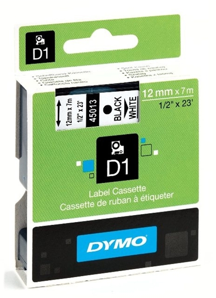 Trak Dymo D1 450130, 12 mm / 7 m (črna/bela), original