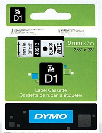 Trak Dymo D1 409130, 9 mm / 7 m (črna/bela), original