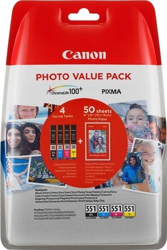 Komplet kartuš Canon CLI-551 (BK/C/M/Y), original + papir (6508B005AA)
