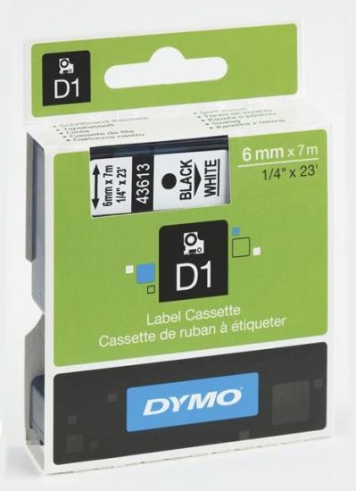 Trak Dymo D1 43613, 6 mm / 7 m (črna/bela), original