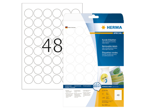 Okrogle samolepilne etikete Herma 4387 Superprint Removables, (Ø 30) , 25/1 