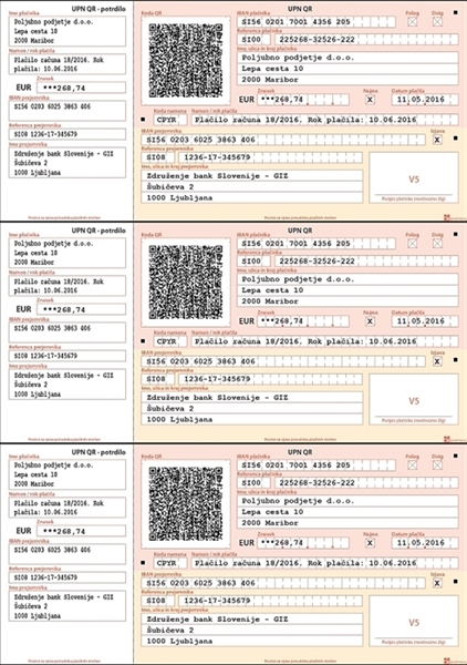 Obrazec A4 3 x UPN QR koda, 1.500 kosov