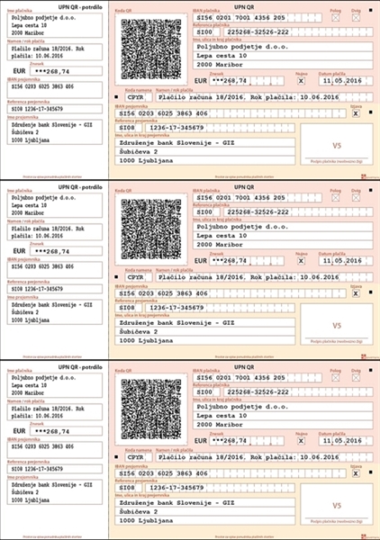 Obrazec A4 3 x UPN QR koda, 1.500 kosov