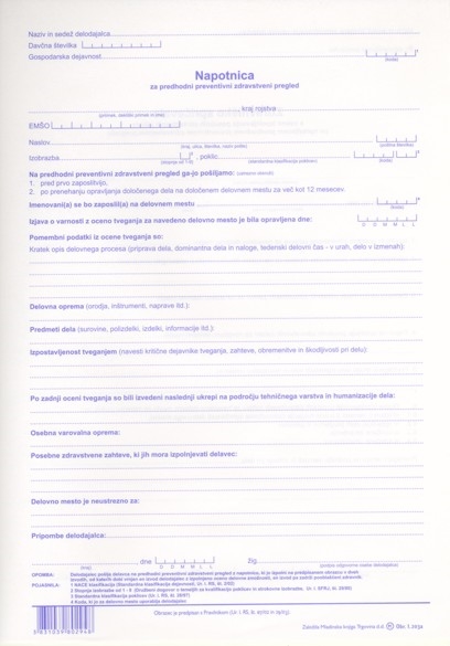 Obrazec I. 203a, napotnica za predhodni preventivni zdravstveni pregled z zdravniškim spričevalom