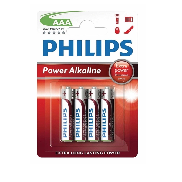 Baterija Philips Power Alkaline AAA-R03, 4 kosi