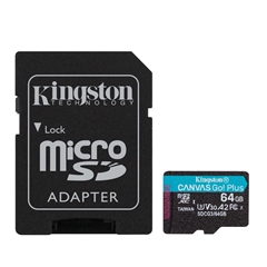 Spominska kartica Kingston Canvas GO Plus SDXC Class 10 UHS-I U3, 64 GB + adapter
