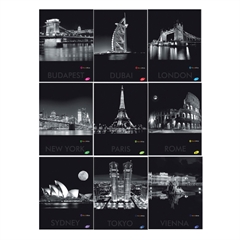 Zvezek A4, črte, 80 listov, mesta ponoči