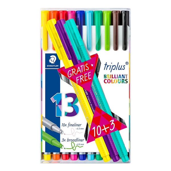 Flomaster Staedtler Fineliner Triplus, 10 + 3 kosi