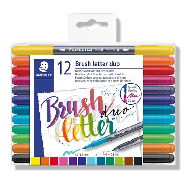 Flomaster Staedtler Brush Letter Duo, obojestranski, 12 kosov