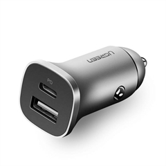 Polnilec za avto USB Ugreen USB + USB-C PD, 18 W, siva