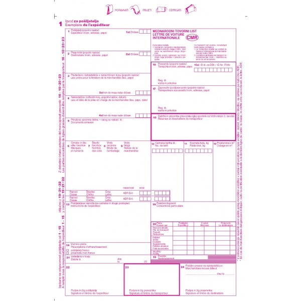 Obrazec CMR, mednarodni tovorni list, 1 + 4 