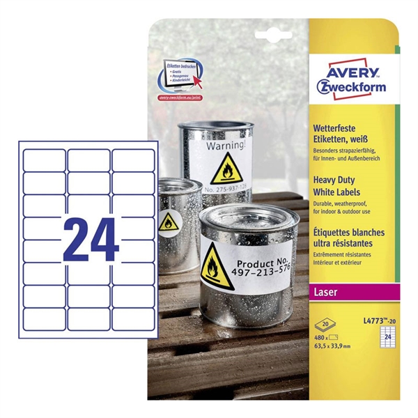 Etikete Avery Zweckform L4773-20, 63,5 x 33,9 mm, bele