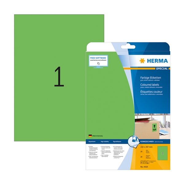 Samolepilne etikete Superprint Herma 4424, (210 x 297 mm), 20/1, zelene