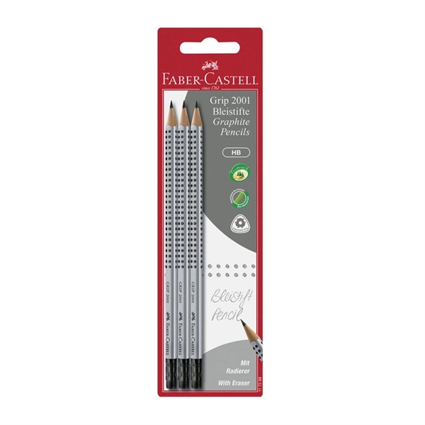 Grafitni svinčnik Faber-Castell Grip z radirko, HB, 3 kosi