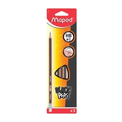 Grafitni svinčnik Maped Black'peps z radirko, HB,  3 kosi