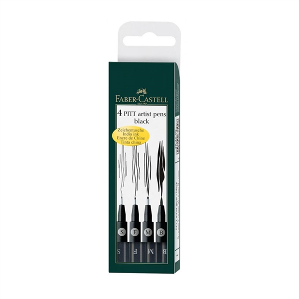 Flomastri Faber-Castell Pitt 199, črni, (S, F, M, B), 4 kosi