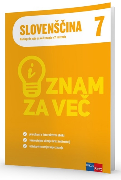 ZNAM ZA VEČ, iSlovenščina 7, Razlage in vaje, vadnica z dostopom do interaktivne vsebine