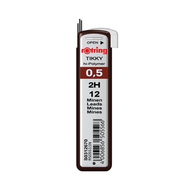 Mine za tehnični svinčnik Rotring, 2H, 0.5 mm, 12 kosov