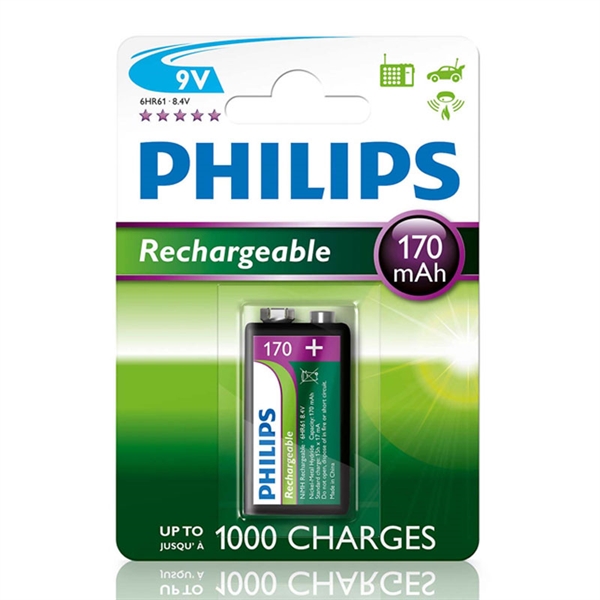 Polnilna baterija Philips  9V (6LR61), 170 mAh
