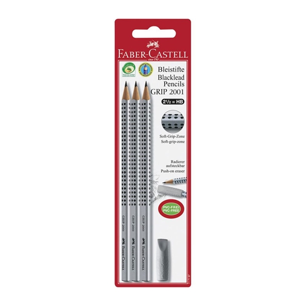 Grafitni svinčnik Faber-Castell Grip, 3 kosi + radirka