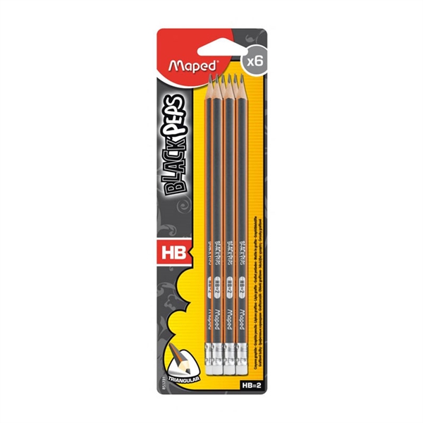 Grafitni svinčnik Maped Black'peps HB z radirko, 6 kosov