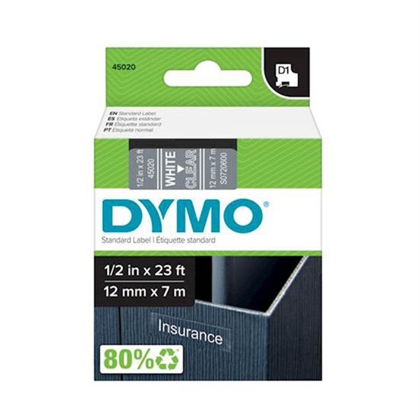 Trak Dymo D1 45020, 12 mm / 7 m (belo/prozoren), original