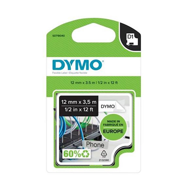 Trak Dymo D1 16957, 12 mm / 3.5 m (črno/bel), original