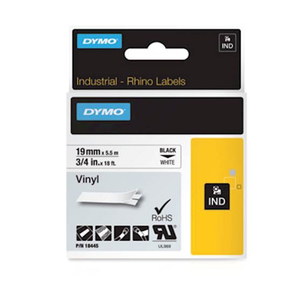 Trak Dymo Rhino Vinyl 18445, 19 mm / 5.5 m (črno/bel), original