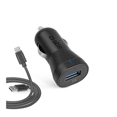 Polnilec za avto SBS 2100mAh + polnilni kabel USB-A na USB-C, 10 W, črn