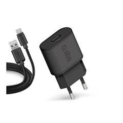 Stenski polnilec SBS + polnilni kabel USB-A na micro-USB, 5 W, črn