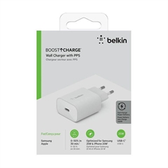 Stenski polnilec Belkin, 25 W, bel