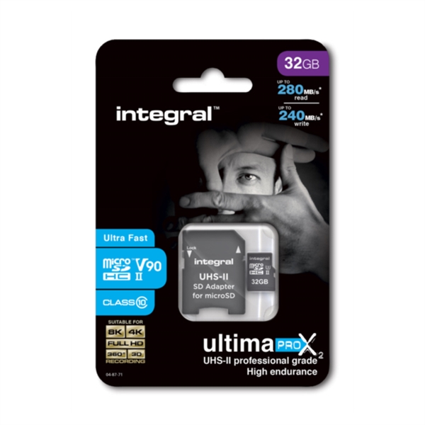 Spominska kartica Integral Micro SDHC V90 UHS-II, 32 GB + adapter