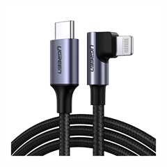 Polnilni kabel Ugreen, USB-C na Apple Lightning 90°, 1.5 m, črno siv