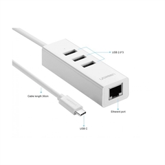 Razdelilec HUB Ugreen, 3 + 1 vhodi, USB-A/RJ45, bel