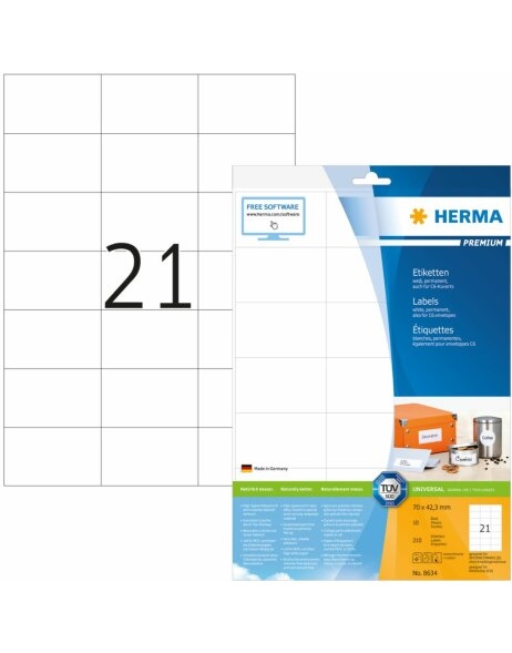 Samolepilne etikete Premium Herma 8634, (70 x 42,3 mm), 10/1