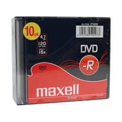DVD-R medij Maxell 4,7GB, 16x, 5 mm škatlice, 10 kosov