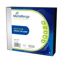 DVD-R medij MediaRange 4,7GB, 16x, v škatli, 5 kosov