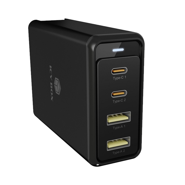 Stenski polnilec Icybox PD/GaN, 4 vhodi, 100 W, črn