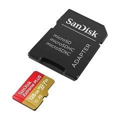 Spominska kartica SanDisk Extreme PLUS Micro SDXC UHS-I C10 U3, 190 MB/s, 128 GB + SD Adapter