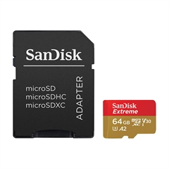 Spominska kartica SanDisk Extreme PLUS Micro SDXC UHS-I C10 U3, 190 MB/s, 64 GB + SD Adapter