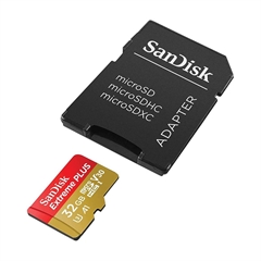 Spominska kartica SanDisk Extreme PLUS Micro SDHC UHS-I C10 U3, 190 MB/s, 32 GB + SD Adapter
