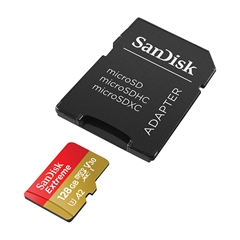 Spominska kartica SanDisk Extreme Micro SDXC UHS-I C10 U3, 190 MB/s, 128 GB + SD Adapter