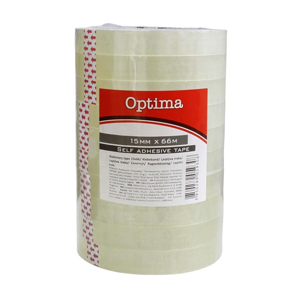 Lepilni trak Optima 15 mm x 66 m, prozoren, 10 kosov