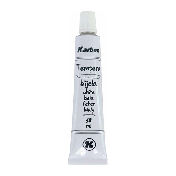 Tempera barva Karbon, v tubi, bela, 18 ml