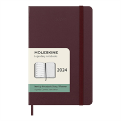 Planer Moleskine 2024, tedenski, žepni, trde platnice, bordo rdeča