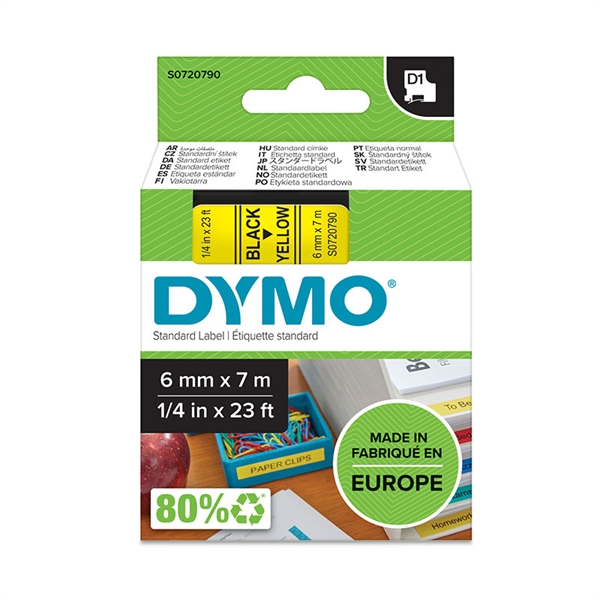 Trak Dymo D1 436180, 6 mm / 7 m (črna/rumena), original