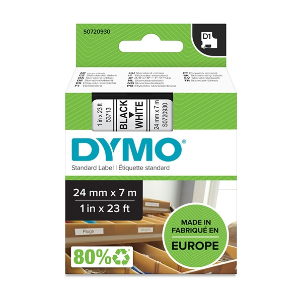 Trak Dymo D1 537130, 24 mm / 7 m (črno/bel), original